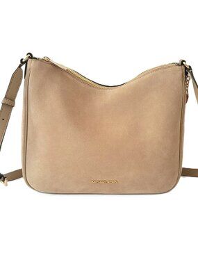 Michael Kors Nayla Medium Messenger Crossbody Handbag Camel Suede Leather